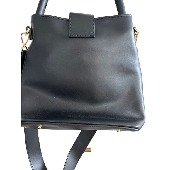 ELLEME Black Leather Bucket Tote Bag w/ Detachable Strap - Picture 12 of 12